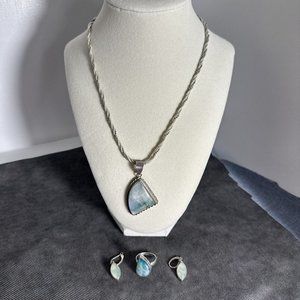 Sterling Silver Moonstone Geometric Necklace 17 In Earrings Ring Set Size 8